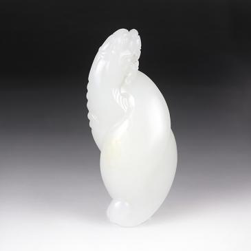 陶虎作品新疆天然和田玉羊脂玉籽料掛件瑞獸54.06g玉雕大師收藏
