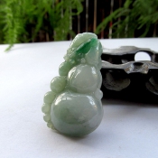正品純天然緬甸a貨翡翠玉葫蘆飄綠如意福祿如意花件