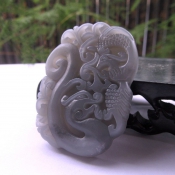 精美和田玉煙青仿古龍鳳玉佩/龍鳳圖案掛件/和田玉龍鳳牌子掛件/玉緣軒正品