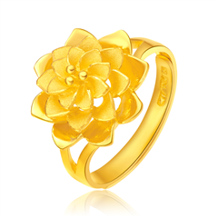 光沙花朵綻放黃金足金戒指