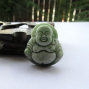 精美天然綠白獨玉笑佛吊墜