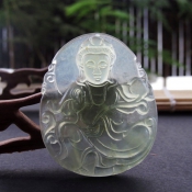 精美遼寧冰透岫巖玉蓮花觀音玉佩/觀世音菩薩牌子掛件/岫玉觀音項墜掛件/玉緣軒正品