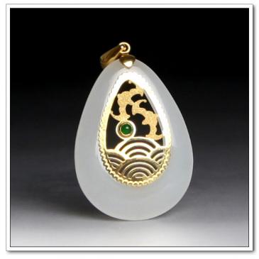 和田玉金鑲羊脂玉掛件福祿雙全