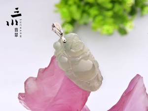 特價(jià)18K白金鉆石冰種天然A貨翡翠站佛吊墜