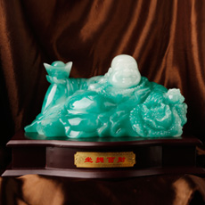 精品仿青玉仿翡翠★招財彌勒佛樹脂擺件★居家辦公風水擺件招財進寶平安健康