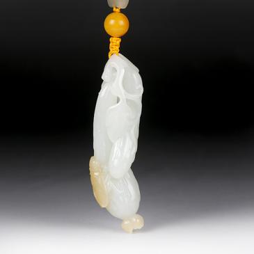 陶虎“品”款新疆天然和田白玉籽料掛件飛黃騰達(dá)玉雕大師收藏