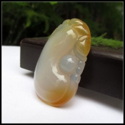 純天然冰彩玉髓起熒光飽滿水潤玉如意掛件