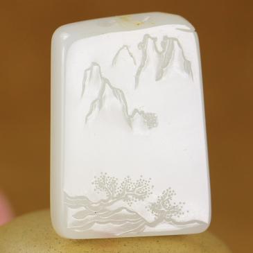 瞿利軍大師新疆和田玉白玉掛件山水精雕吊墜