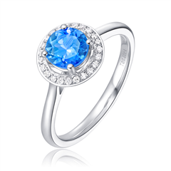 璀璨时尚白色18K金镶坦桑石钻石戒指