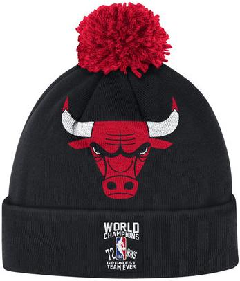 Men's Chicago Bulls Mitchell & Ness Black 1996 NBA World Champions 72 Wins Greatest Team Ever Cuffed Knit Hat with Pom
