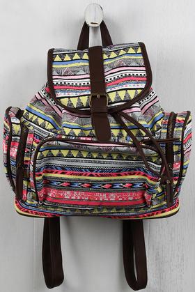 Tribal Buckle Strap Zip Pocket Backpack