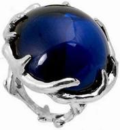 HouseOfHarlow1960AntlerRingWithRoundNavyCabochonInSilver