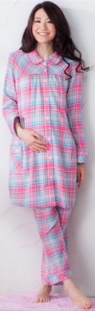 Check Pattern Thin Fluffy Lining Maternity Pajamas w/Belly Warmer (Prenatal & Postpartum)