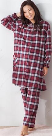 Frilled Sleeve Check Pattern Thin Fluffy Lining Maternity Pajamas (Prenatal & Postpartum)