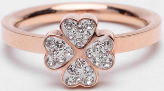 四葉草鑲鉆戒指玫瑰金色