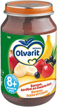 Olvarit8mndBanaanMetAardbeiEnZwarteBes1PotjeVan200Gr