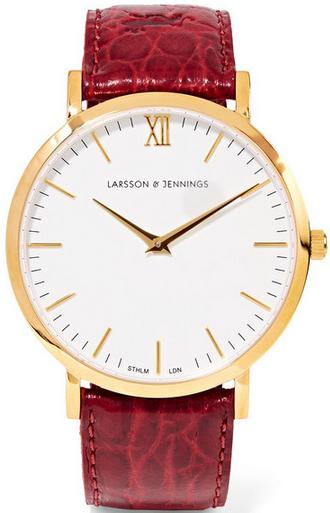 LARSSON & JENNINGS Croc-effect leather and gold-plated watch