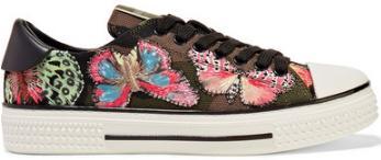 VALENTINOEmbroideredAppliquédCanvasAndLeatherSneakers