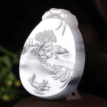 羅永東大師作品和田玉墨玉掛件風(fēng)景牌精雕吊墜47.712g