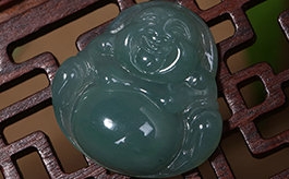 天然翡翠掛件--老坑冰種淺綠均色細潤晶瑩小巧大肚佛公