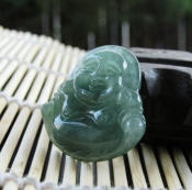 天然緬甸翡翠a貨淺油青玉佛吊墜