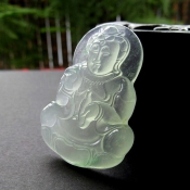精品巴山翡翠玉高冰種通透玉觀音掛件