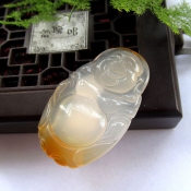 純天然冰彩玉髓笑佛掛件