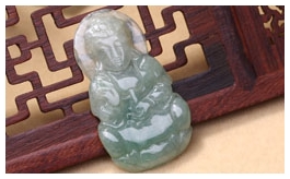 天然翡翠掛件-老坑冰糯種油青綠雙面精雕慈悲辟邪觀音