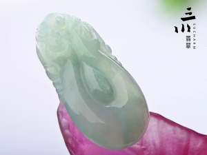 特價糯種豆綠天然A貨翡翠福在眼前吊墜