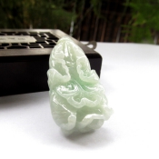 天然緬甸a貨翡翠飄綠玉白菜掛件