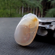 精美天然水草朱砂紅瑪瑙玉如意吊墜