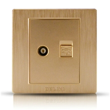 德力西CD760拉絲金墻壁開關一位有線電視+一位電話插座電話電視插座TV電話插座
