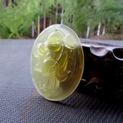天然冰黃玉髓如意笑佛玉牌掛件