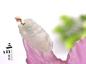 特價18K玫瑰金鉆石冰種天然A貨翡翠站佛吊墜