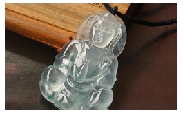 天然翡翠掛件--極品珍藏老坑玻璃種滿水飄藍(lán)花晶瑩剔透圓潤(rùn)厚實(shí)靜謐空靈精雕辟邪觀音