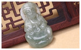 天然翡翠掛件-老坑冰糯種油青綠雙面精雕慈悲辟邪觀音