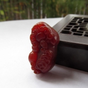 精美滿紅天然紅玉髓金錢小貔貅吊墜