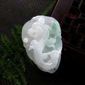 純天然緬甸翡翠a貨飄綠一夜(葉)成龍吉祥掛件吊墜/玉緣軒正品