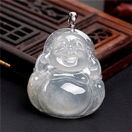 18K白金鑲鉆翡翠掛件-老坑冰種瑩潤(rùn)細(xì)膩均勻雙面精雕佛陀