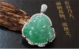 18K白金鑲鉆翡翠掛件--老坑冰糯種陽綠潤澤晶瑩精致鑲嵌佛陀