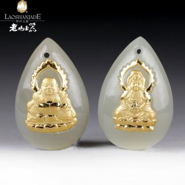 新疆和田玉金鑲玉掛件觀音3g/佛3.7g可選(一口價)