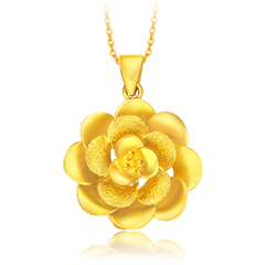 光沙花朵綻放黃金足金吊墜
