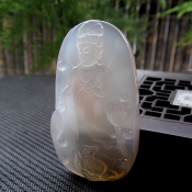 純天然冰彩玉髓冰種玉觀音掛件