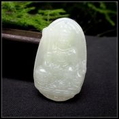 天然新疆和田玉青白玉生肖兔本命佛文殊菩薩掛件