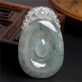 天然翡翠掛件--老坑冰種淺綠飄藍(lán)花細(xì)膩晶瑩雙面精雕福在眼前