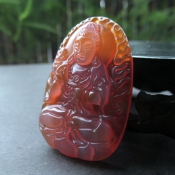 天然冰透磨砂紅瑪瑙玉本命佛大勢至菩薩掛件