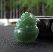 精品和田玉碧玉菠菜綠精品笑佛吊墜