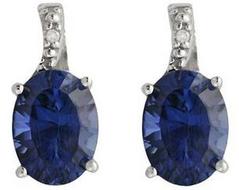 10kWhiteGoldLab-CreatedSapphire&DiamondAccentDropEarrings