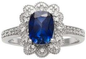 SterlingSilverLab-CreatedSapphire&DiamondAccentScallopedHaloRing