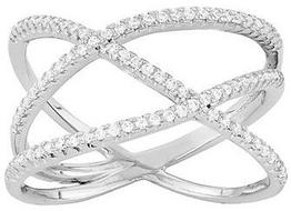 CubicZirconiaSterlingSilverFree-FormCrisscrossRing
